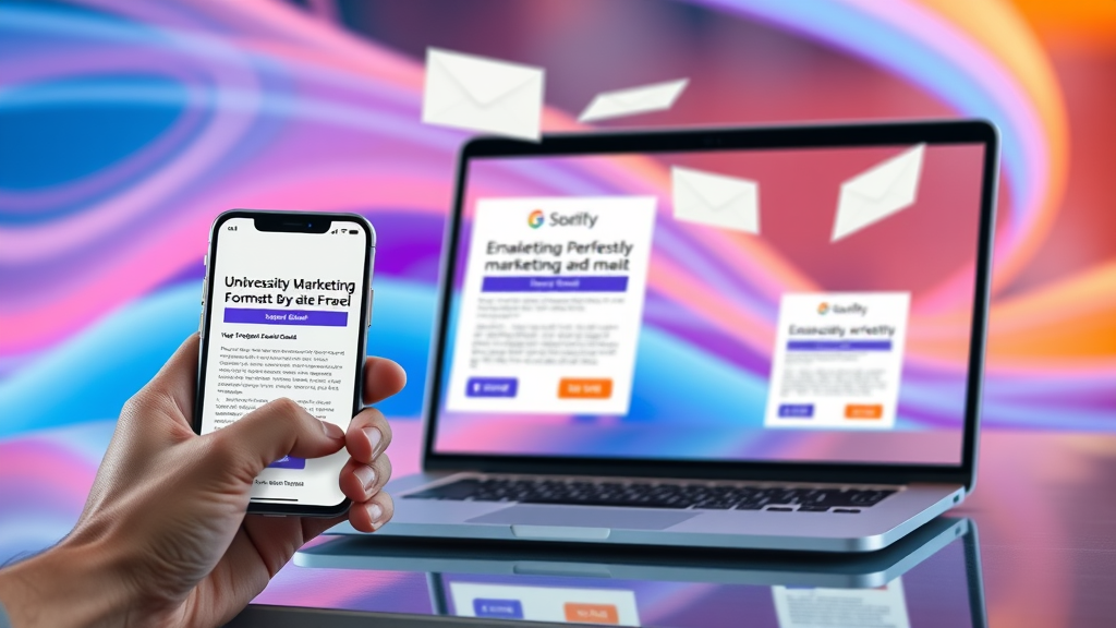 Sleek smartphone and laptop showing responsive marketing emails, demonstrating optimal email design and formatting