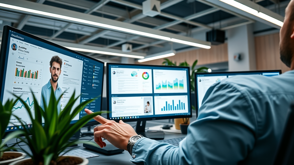 Modern digital workspace showing social media and email for small business marketing