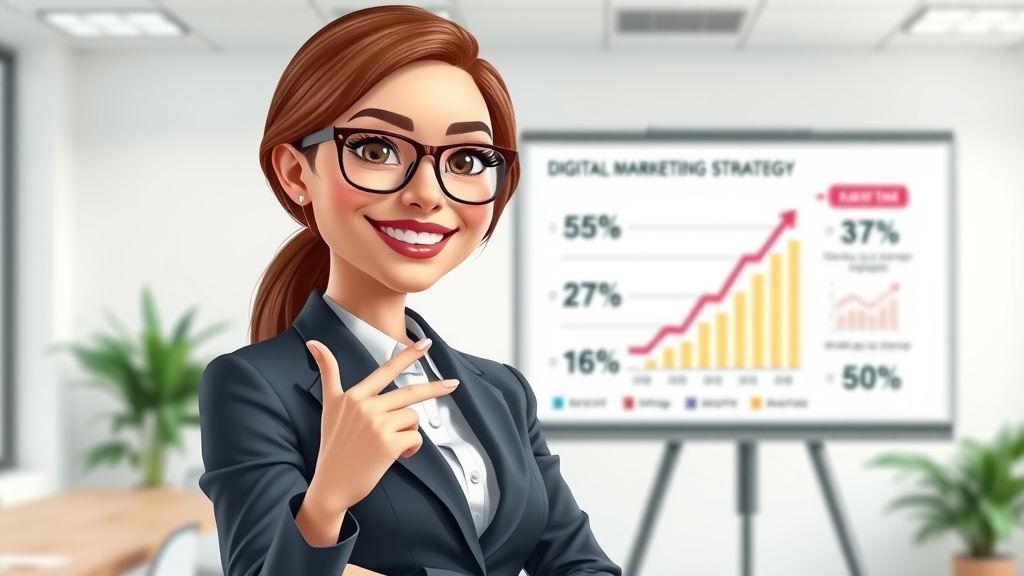 Professional businesswoman explaining digital marketing strategy with a conversion funnel on screen, illustrating Google Ads conversion tracking