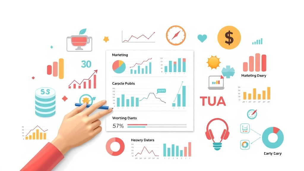 infographic explaining marketing data visualization with charts and symbols