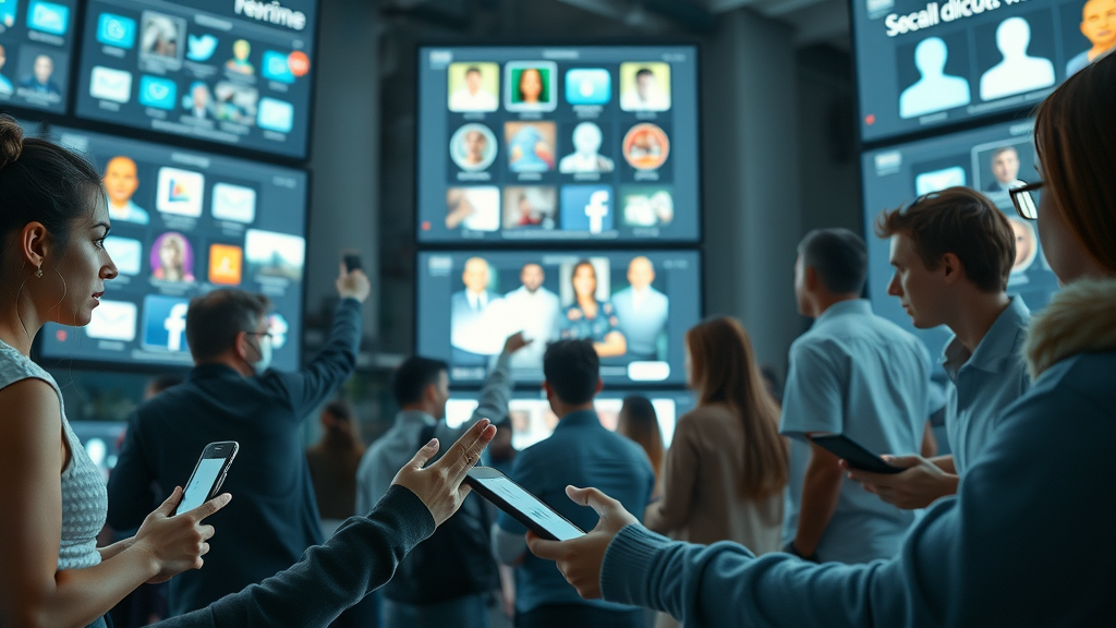 diverse audience interacting with multiple screens for marketing customer acquisition strategies social email web