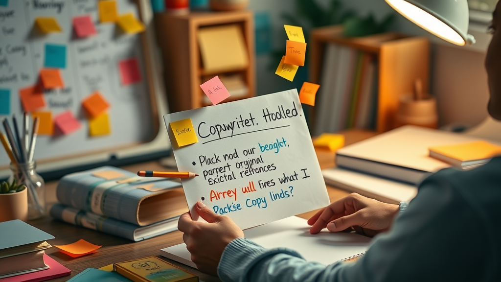 Creative copywriter brainstorming personalized subject lines for email automation in colorful workspace