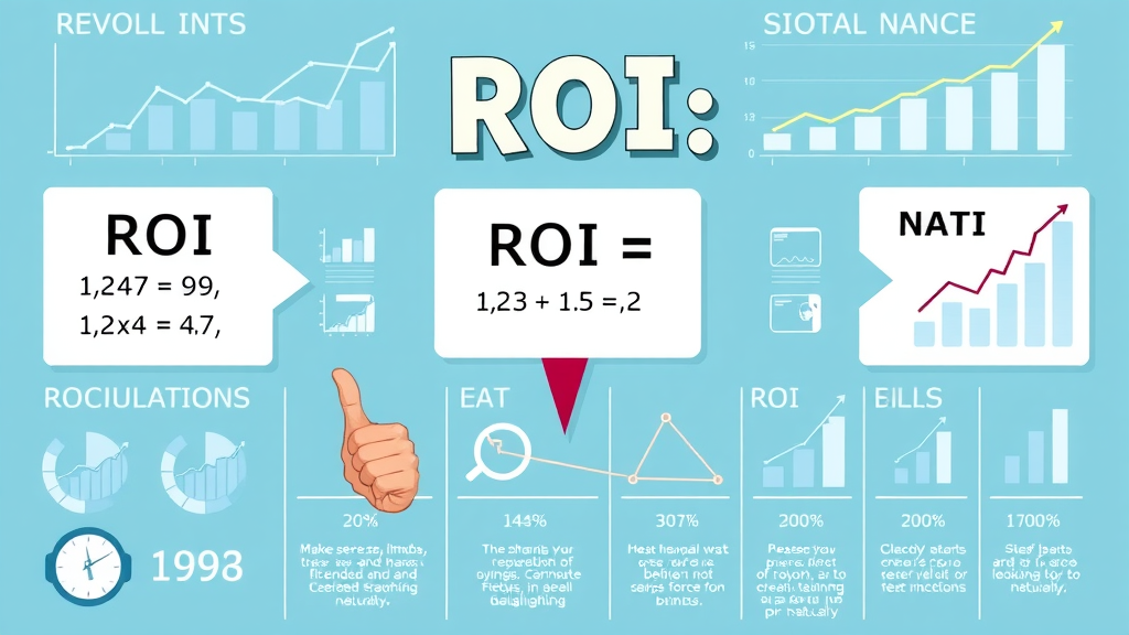 infographic displaying roi formulas and calculation steps for roi measurement in business