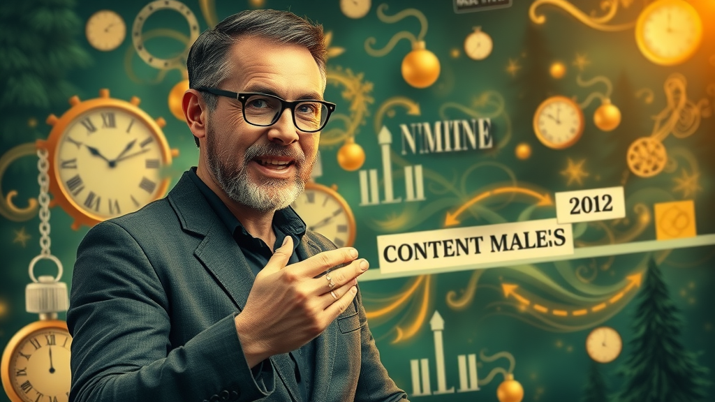 Confident marketer comparing evergreen and timely media content timelines for an effective content strategy