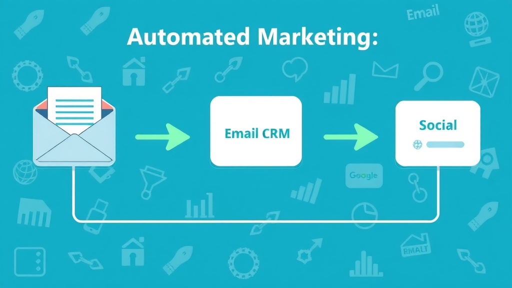 graphical flowchart representing automated marketing workflows connecting email automation, CRM, social media