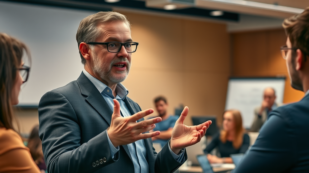 experienced financial expert conducting roi measurement training session