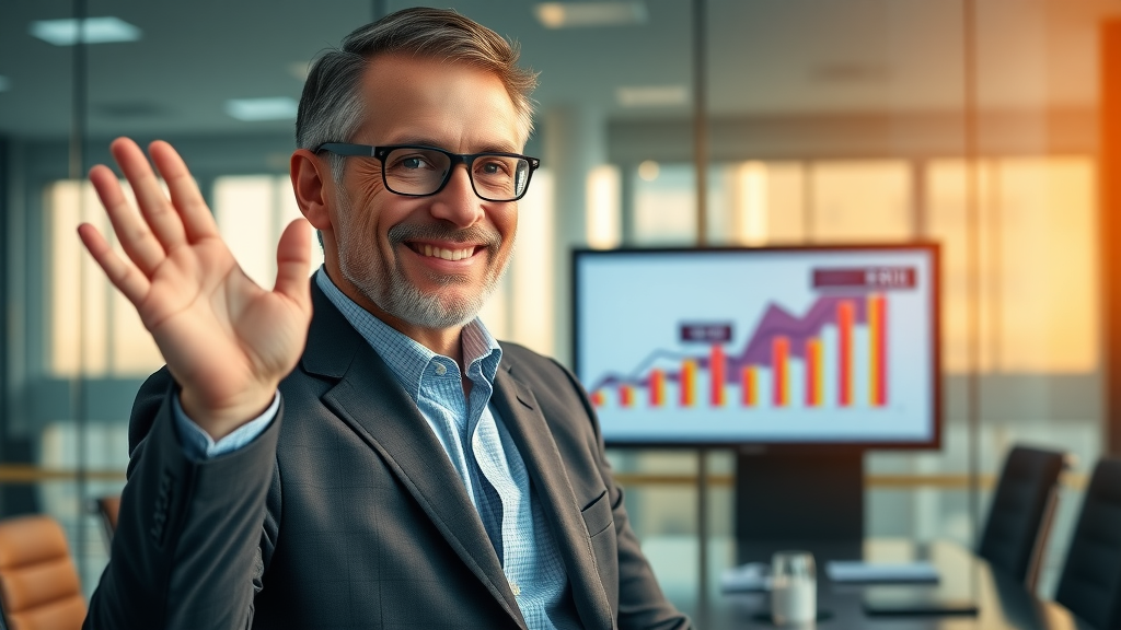 return on investment, business leader presenting ROI growth on digital dashboard in a modern boardroom