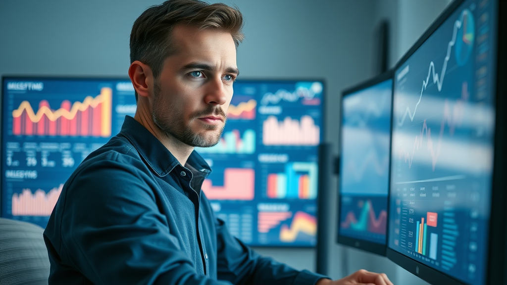 Professional digital marketer analyzing dashboard data for customer acquisition strategy