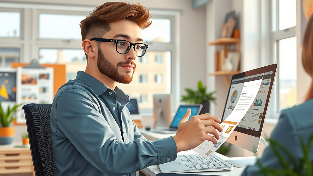 Graphic designer arranging branded graphics for email template, focusing on email design essentials and visual strategies