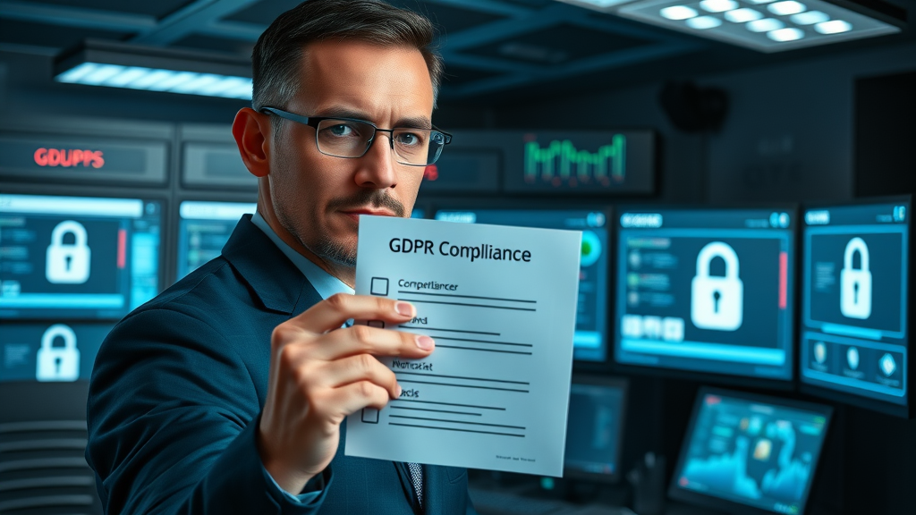 professional security specialist showing GDPR compliance checklist on a secure CRM dashboard