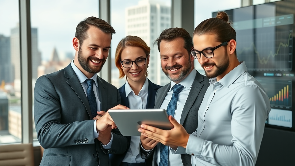 modern business leadership team analyzing investment data and calculating roi in executive office with financial charts