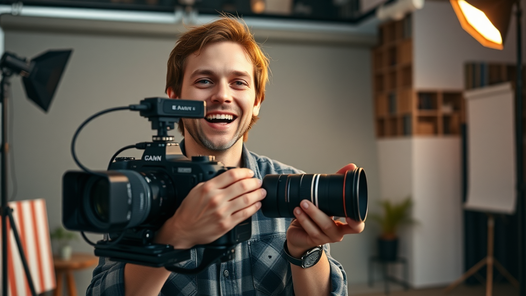 content creator producing a marketing video in a creative studio, content marketing for small business