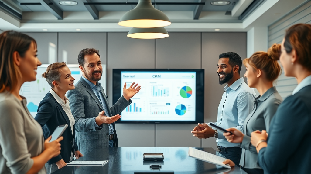 crm software benefits team leader CRM adoption training meeting room