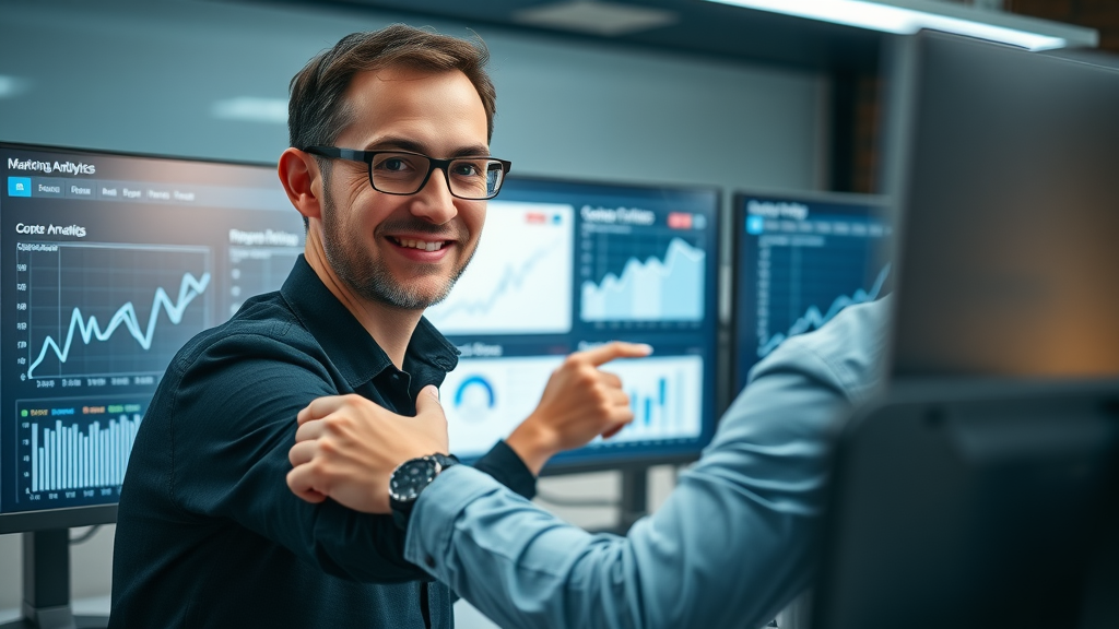 sleek dashboard of marketing analytics software with trend lines and metrics, marketing analytics, data analytics