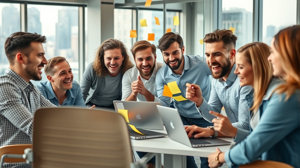 content creation for lead gen: digital marketers collaborating on lead generation strategy in an open office