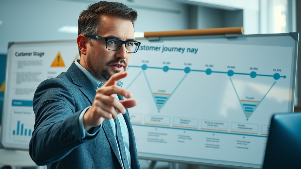 insightful customer journey map, sales funnel optimization, business strategist analyzing funnel stages and journey, funnel optimization planning