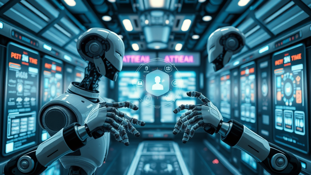 Advanced marketing automation system integrating apps and workflows for lead generation techniques in a futuristic tech hub setting.