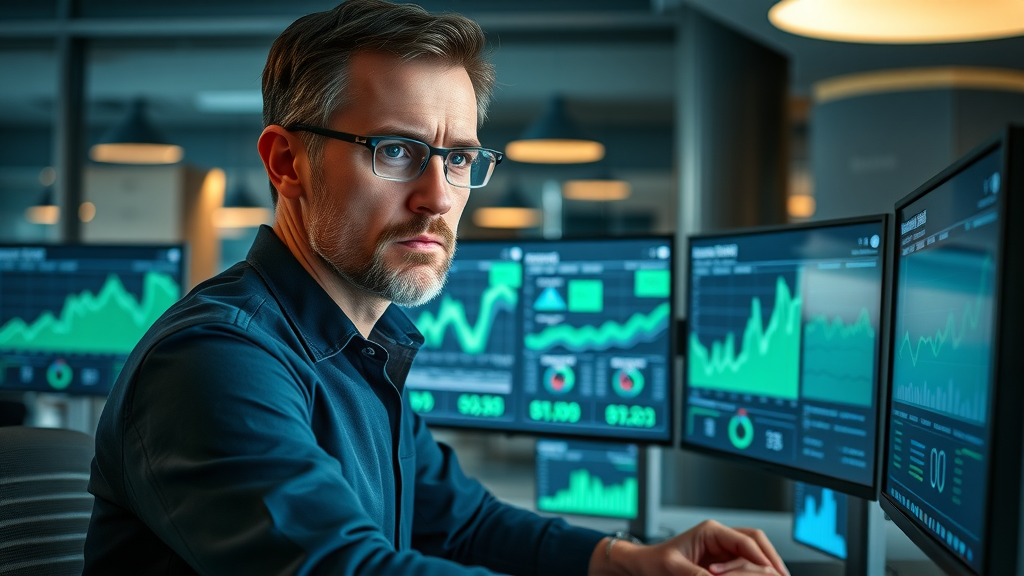 analytical marketer reviewing crm email marketing roi dashboard