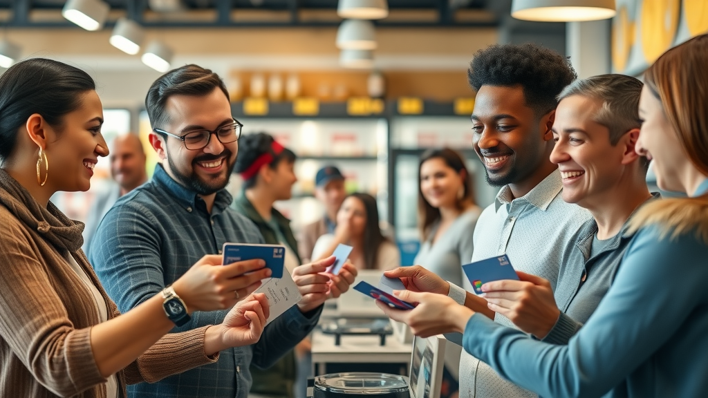 Customers participating in small business loyalty program marketing efforts