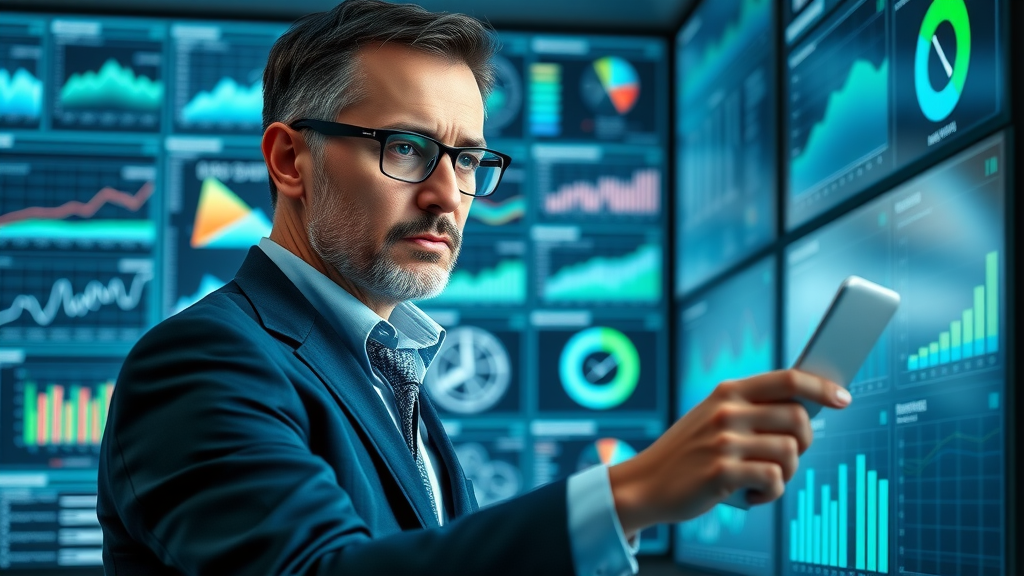 business leader analyzing b2b lead generation KPI dashboards