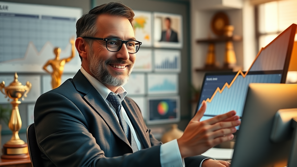 Business leader reviewing customer growth and acquisition strategy with digital reports