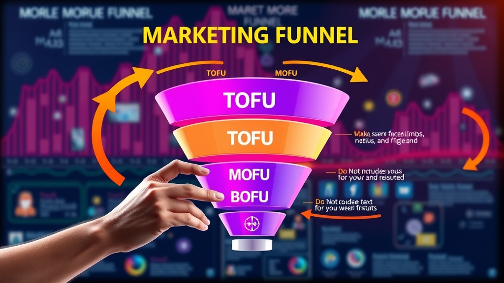 marketing funnel metrics, dynamic diagram with labeled funnel stages and movement arrows