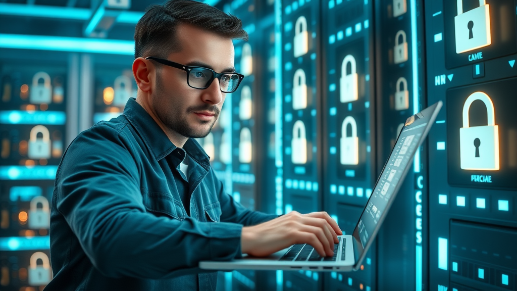 digital marketer securing customer data during automated marketing workflow setup