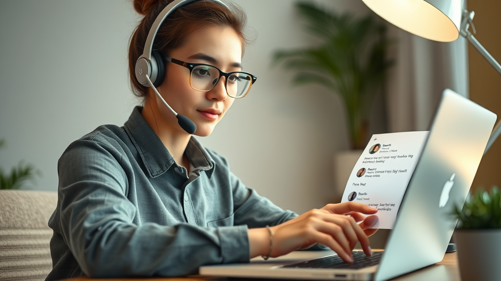 Professional responding empathetically to online negative reviews, strengthening brand reputation online