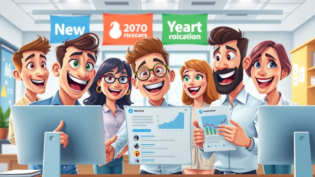 Social media marketing team collaborating on campaign dashboards for customer acquisition