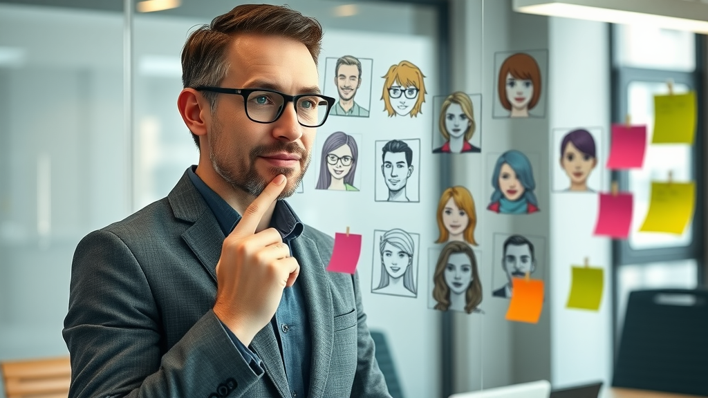 Marketing analyst profiling diverse customer personas for small business marketing