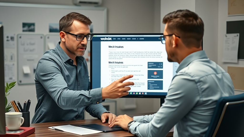 landing page optimization: consultant teaching marketer about website mistakes in lead generation