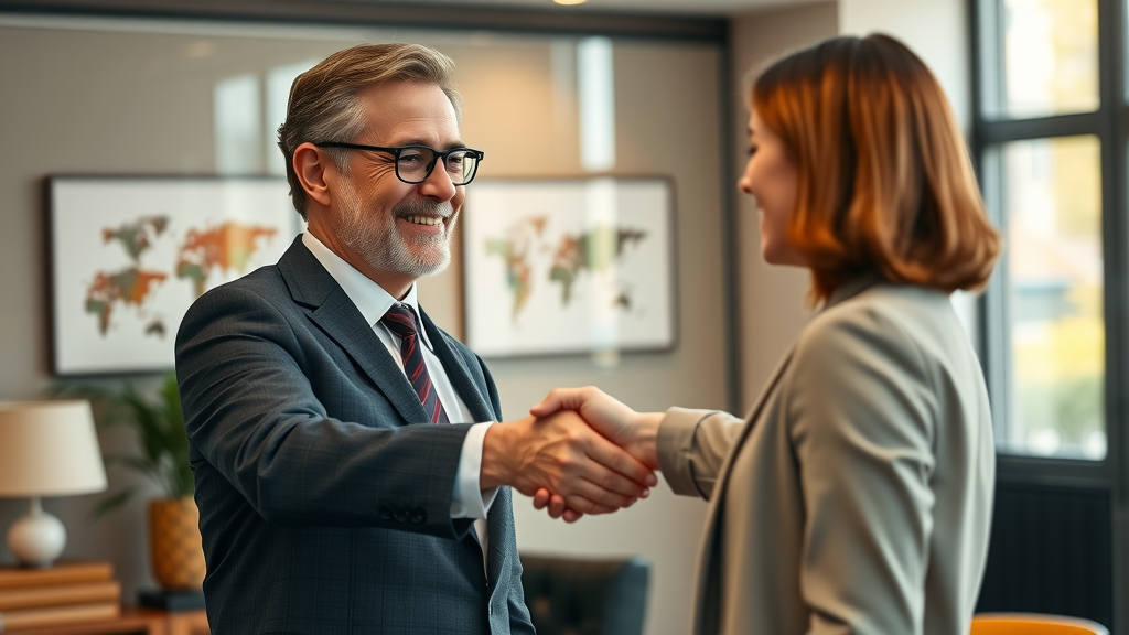Professional sales team leader closing a deal with a new client, demonstrating effective lead generation and conversion.