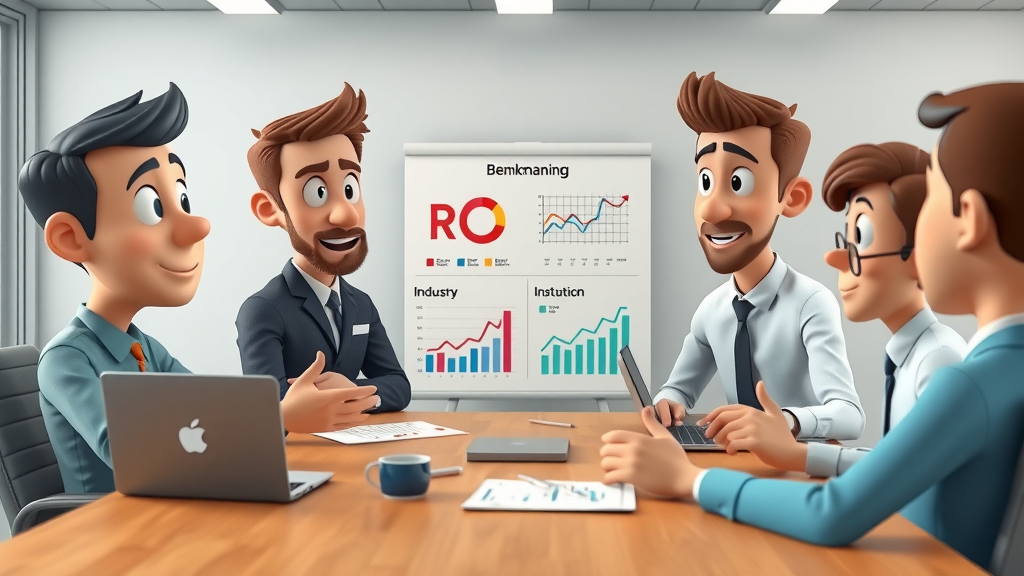 business leaders benchmarking roi ratios and analyzing comparison charts