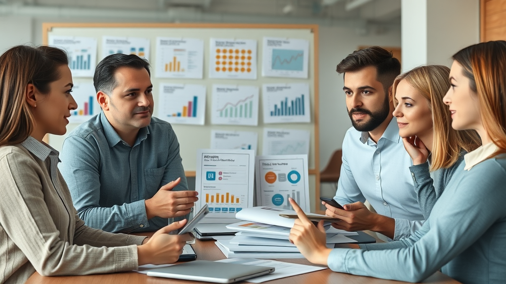 professional team collaborating on positive online content and review management as part of digital reputation building