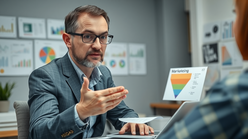 consultant guiding business owner choosing inbound or outbound marketing strategy