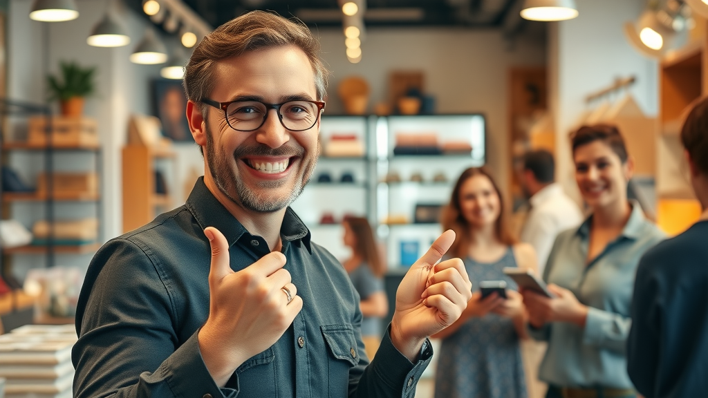crm-driven small business success - smiling boutique owner with sales staff, visible growth charts, boutique interior, celebrating customer relationship management results