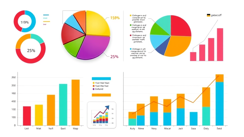 colorful infographics representing marketing data, marketing dashboard, data sources, vibrant real-time analytics