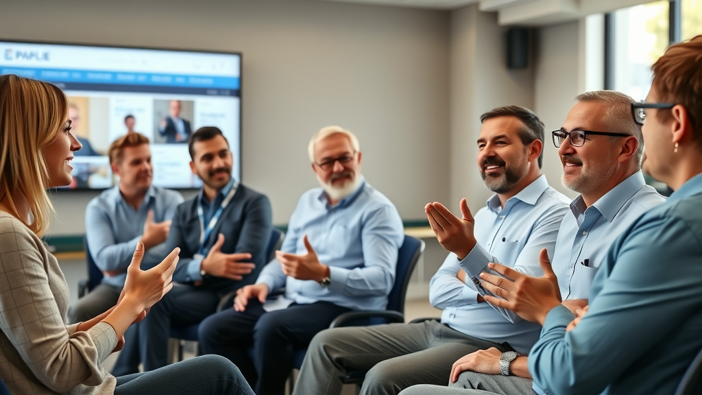 business owners seminar discussing managing negative reviews - online reputation management - group discussion