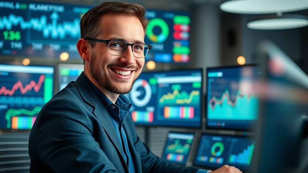 marketer monitoring social media dashboard with roi graphs