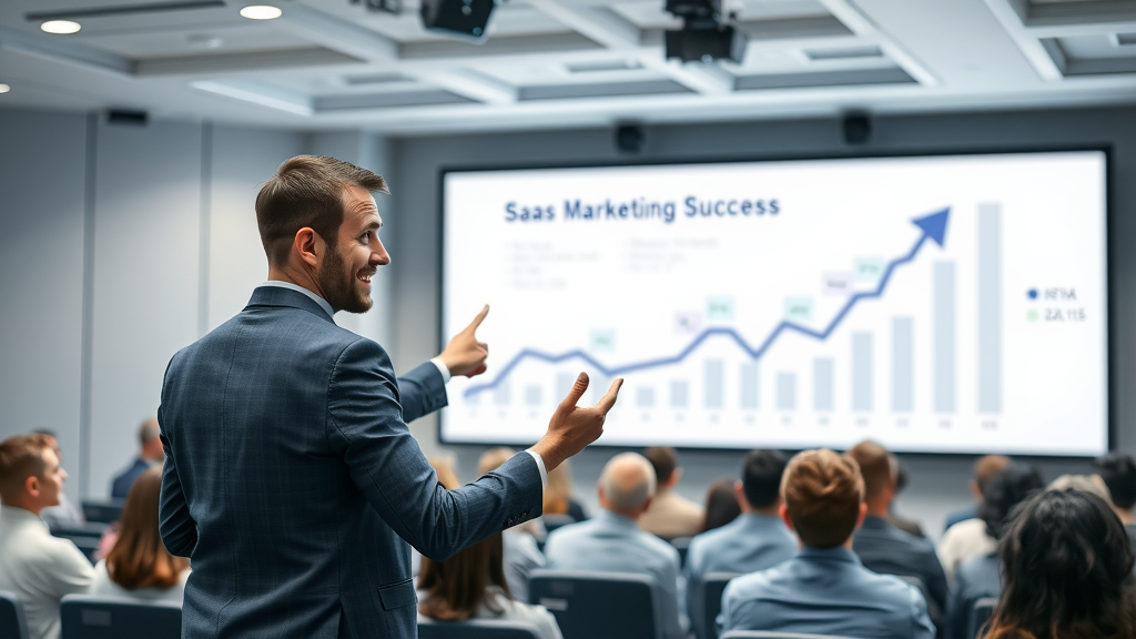 marketing kpis business presentation showing saas kpi marketing success increasing charts