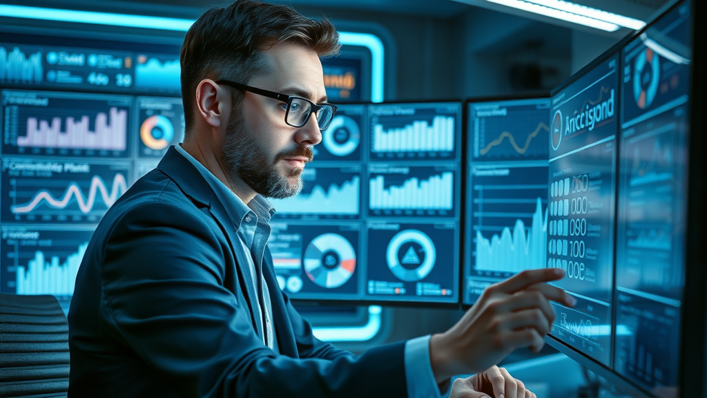 Business owner reviewing KPI and marketing impact dashboards