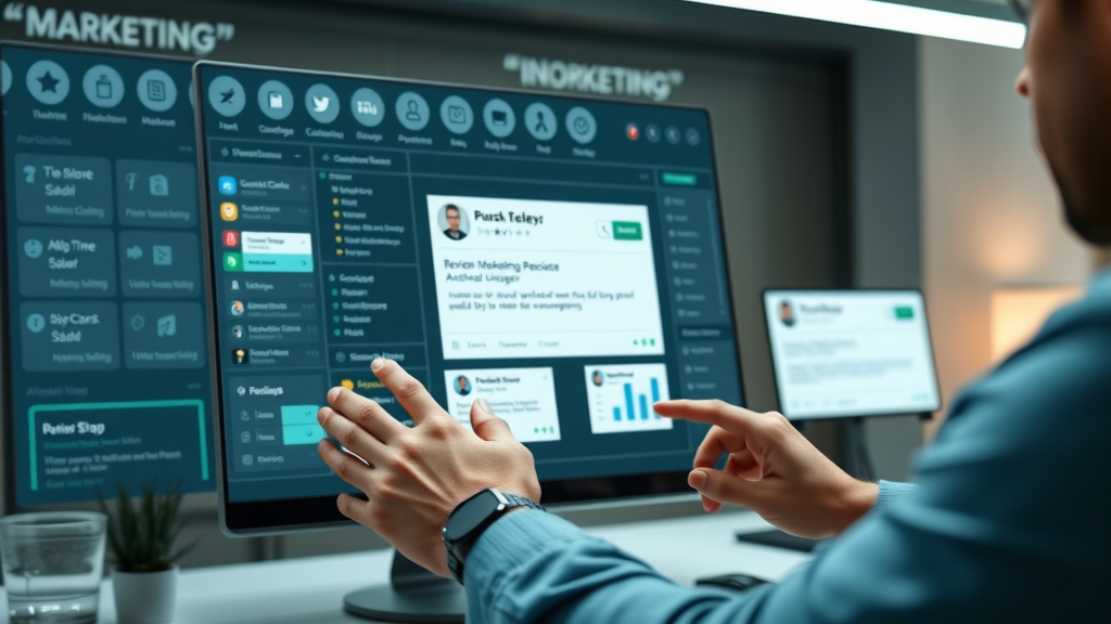 Marketing professional using a sleek review management platform to automate online reviews and improve brand reputation online