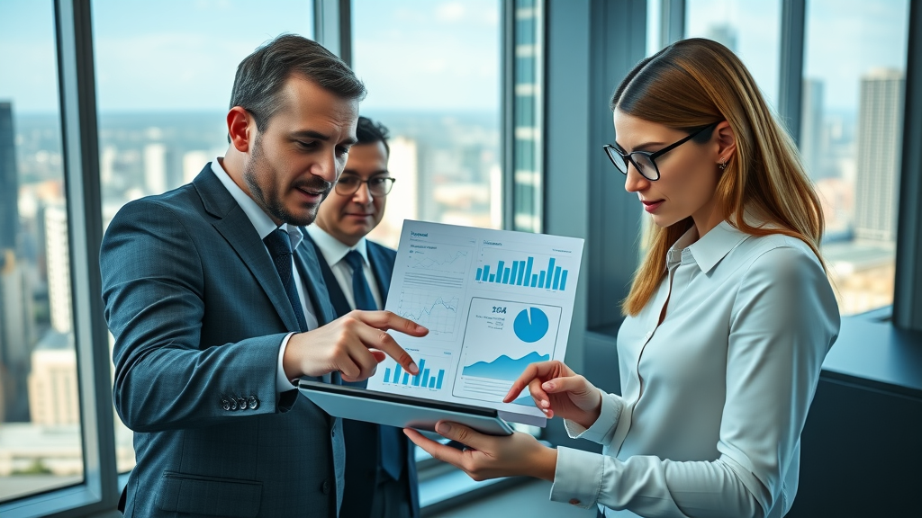 sales funnel automation executive business team reviewing charts and marketing analytics