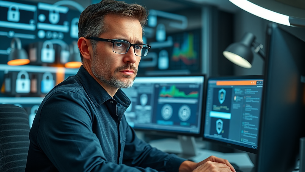 focused IT professional securing customer data for data-driven marketing analytics compliance and data privacy